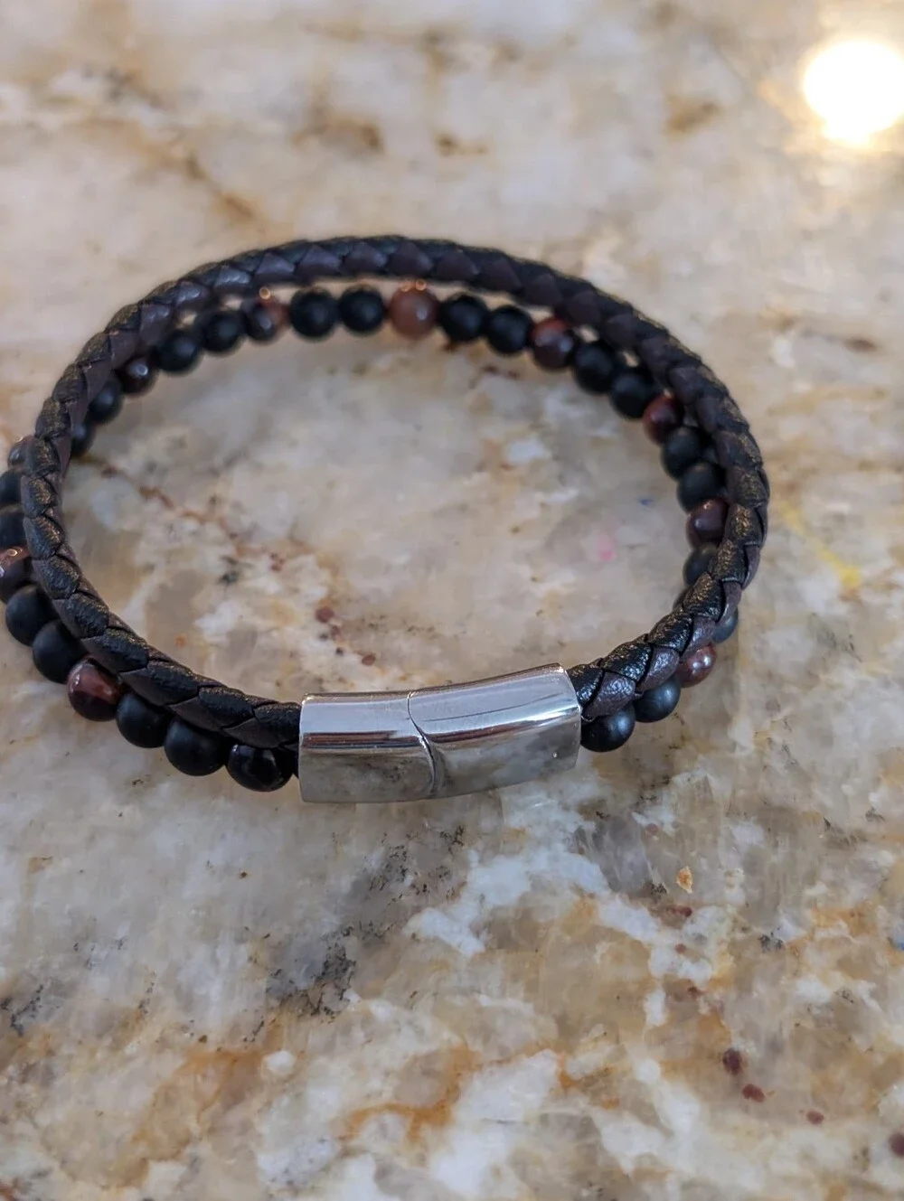 Stone & Braided Strap Bracelet